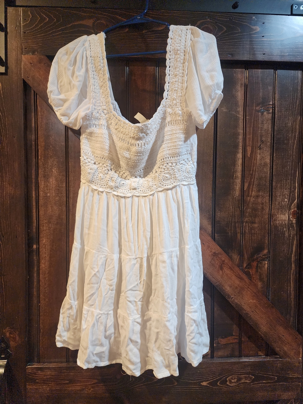 Jessica Simpson White Crochet Smocked Top